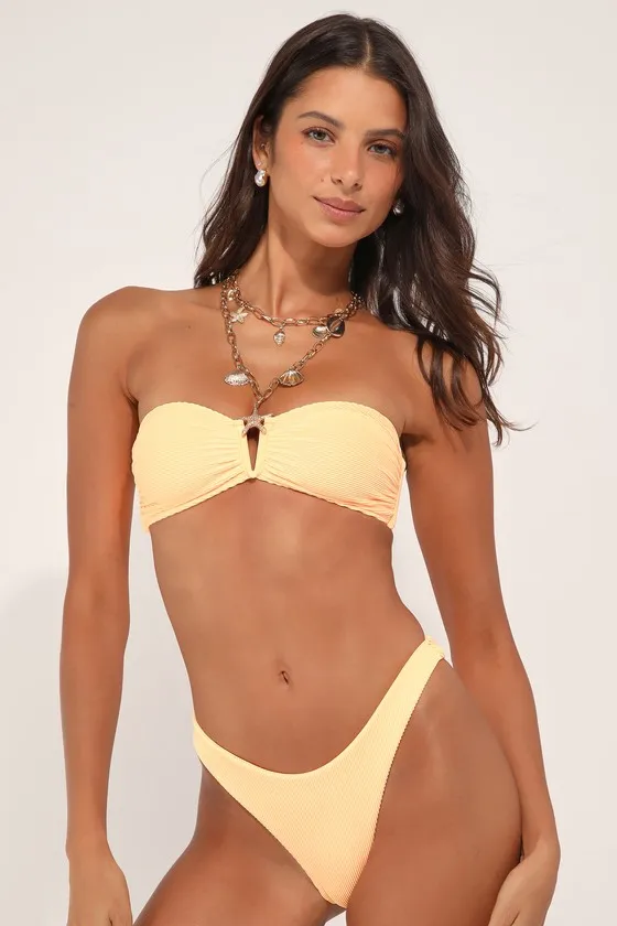Stealing Sunshine Orange Ribbed Low-Rise Bikini Bottoms sold by Lulus