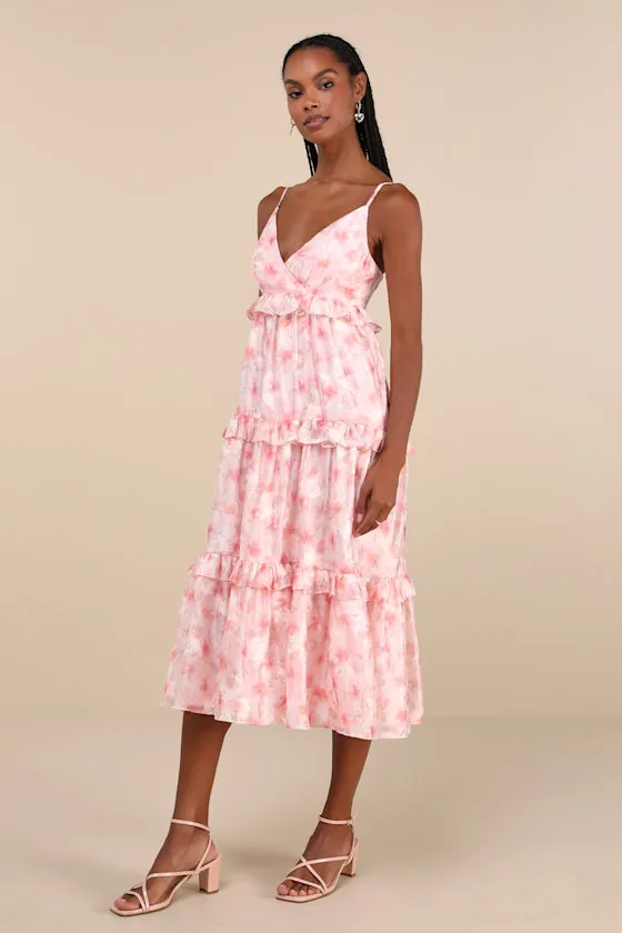 Radiantly Adorable Pink Floral Sleeveless Tiered Midi Dress sold by Lulus product image thumbnail 2