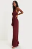 Confident Impression Burgundy Satin Pleated Halter Jumpsuit sold by Lulus