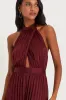 Confident Impression Burgundy Satin Pleated Halter Jumpsuit sold by Lulus