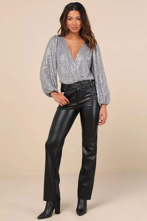 Evening of Wonder Grey Sequin Long Sleeve Bodysuit sold by Lulus product image thumbnail 2