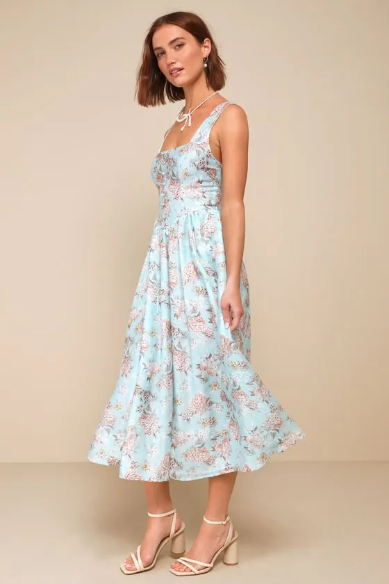 Darling Adoration Light Blue Floral Midi Dress With Pockets sold by Lulus product image thumbnail 2