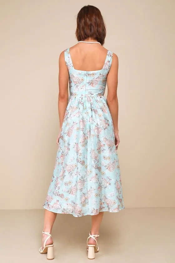 Darling Adoration Light Blue Floral Midi Dress With Pockets sold by Lulus product image thumbnail 3