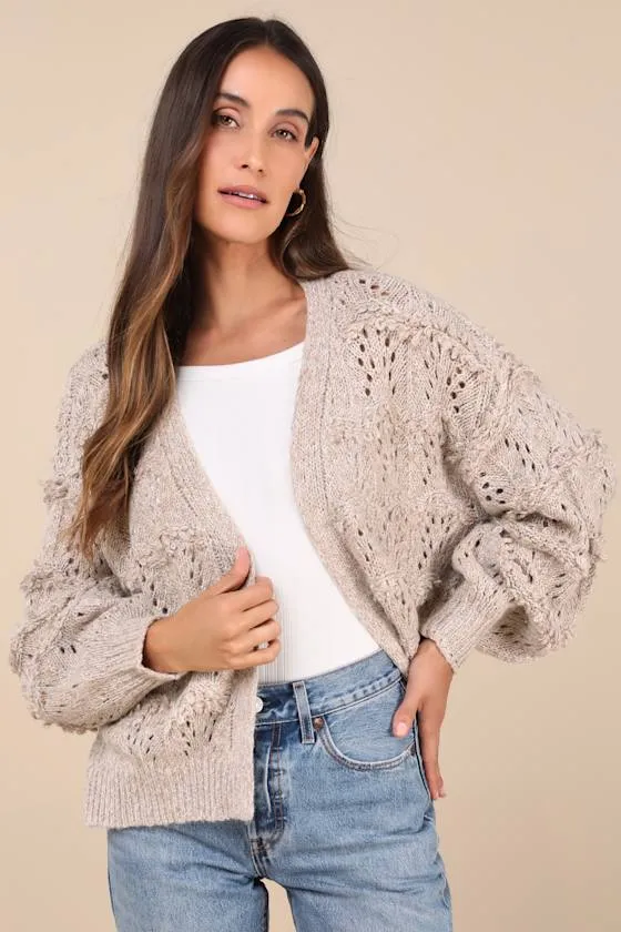 Cutest Coziness Taupe Textured Balloon Sleeve Cardigan Sweater sold by Lulus