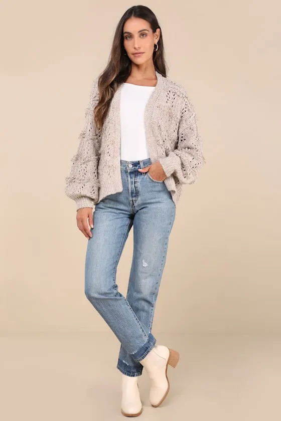 Cutest Coziness Taupe Textured Balloon Sleeve Cardigan Sweater sold by Lulus product image thumbnail 3