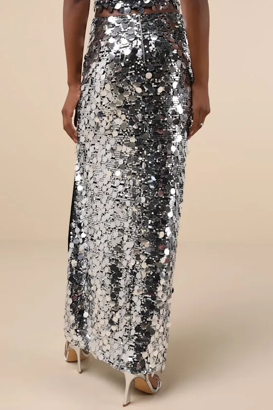 Prominent Sparkle Silver Sequin Maxi Skirt sold by Lulus product image thumbnail 4