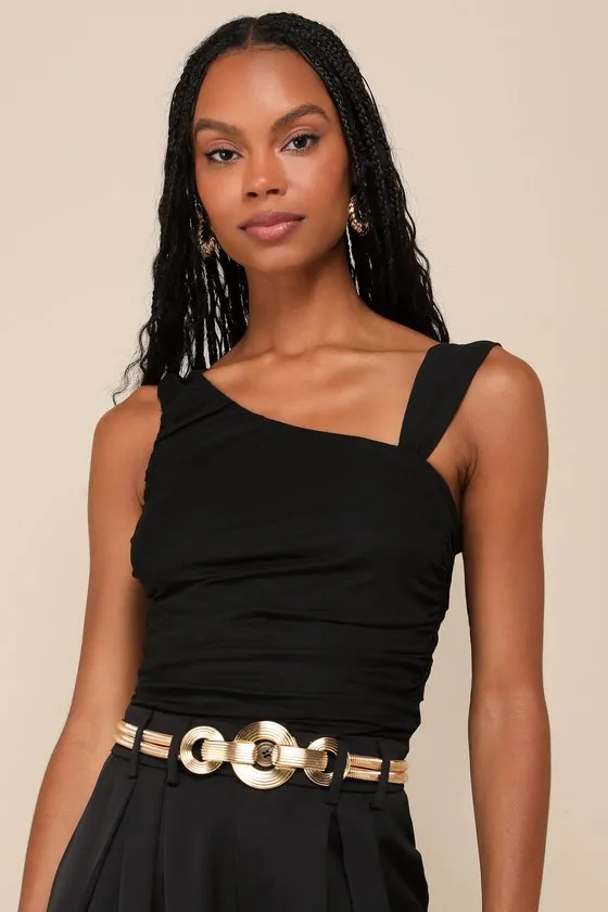 Beautiful Vision Black Mesh Asymmetrical Top sold by Lulus