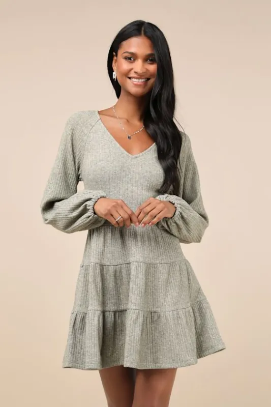 Adorable Option Heather Green Long Sleeve Mini Sweater Dress sold by Lulus