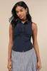 Iconic Chicness Navy Collared Twist-Front Button-Up Tank Top sold by Lulus