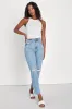 Latest Trend Light Wash High-Rise Distress Straight Jeans sold by Lulus