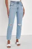 Latest Trend Light Wash High-Rise Distress Straight Jeans sold by Lulus