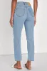 Latest Trend Light Wash High-Rise Distress Straight Jeans sold by Lulus