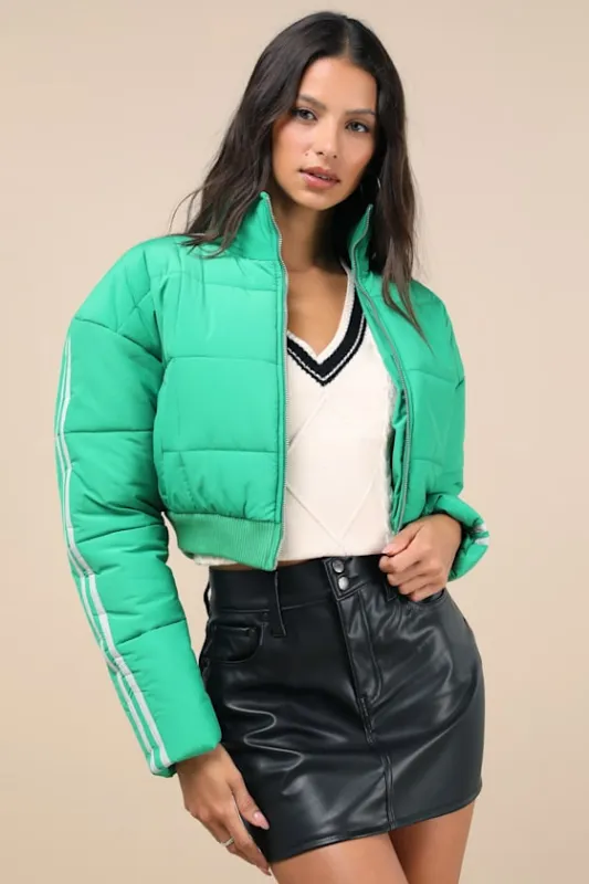 Impressively Posh Green Nylon Quilted Cropped Puffer Jacket made by Lulus
