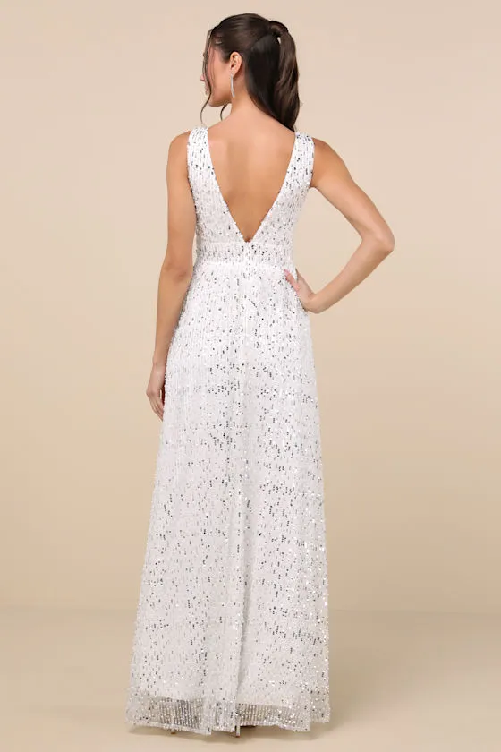 Solita White Sequin Mesh Sleeveless Maxi Dress sold by Lulus product image thumbnail 3
