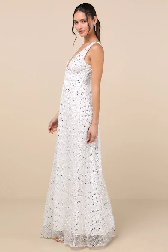 Solita White Sequin Mesh Sleeveless Maxi Dress sold by Lulus product image thumbnail 4