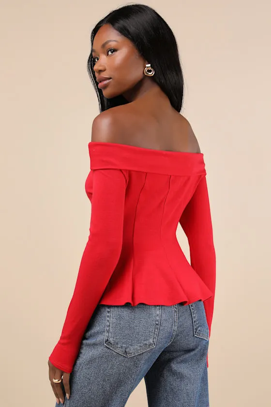 Flattering Pick Red Off-the-Shoulder Long Sleeve Top sold by Lulus product image thumbnail 2
