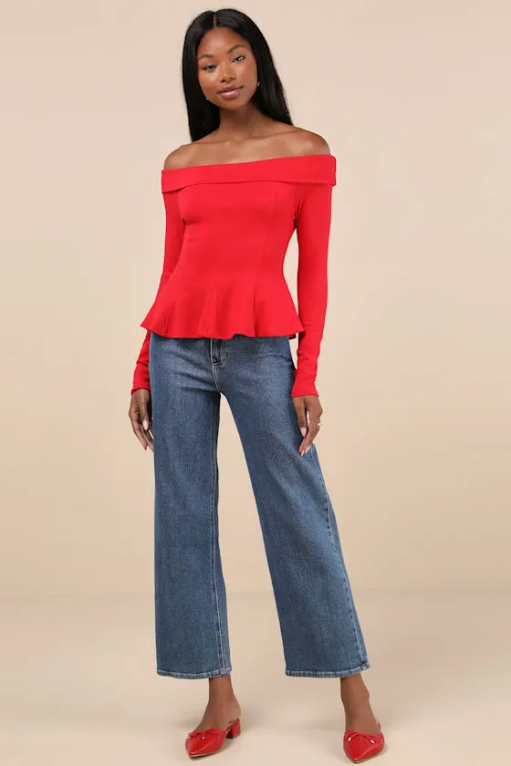 Flattering Pick Red Off-the-Shoulder Long Sleeve Top sold by Lulus product image thumbnail 3