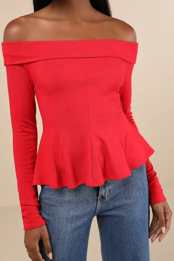 Flattering Pick Red Off-the-Shoulder Long Sleeve Top sold by Lulus product image thumbnail 4