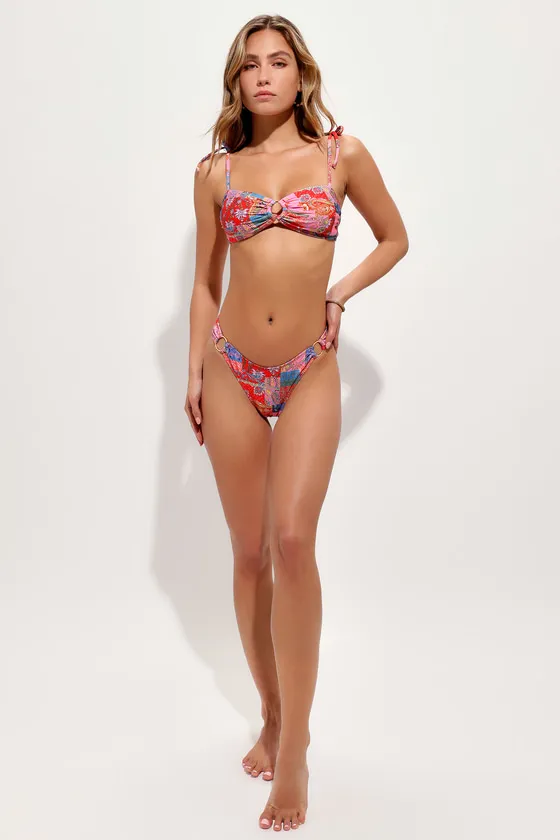 Sunshine Significance Pink Multi Bandana Print O-Ring Bikini Top sold by Lulus product image thumbnail 4