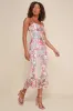 Stunning Impact Pink Sheer Embroidered Floral Sequin Midi Dress sold by Lulus