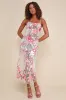 Stunning Impact Pink Sheer Embroidered Floral Sequin Midi Dress sold by Lulus