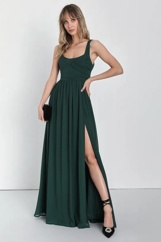 Sensational Moment Emerald Green Pleated Maxi Dress sold by Lulus