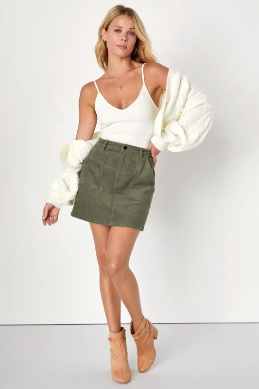 Excellent Charm Olive Green Corduroy Mini Skirt sold by Lulus