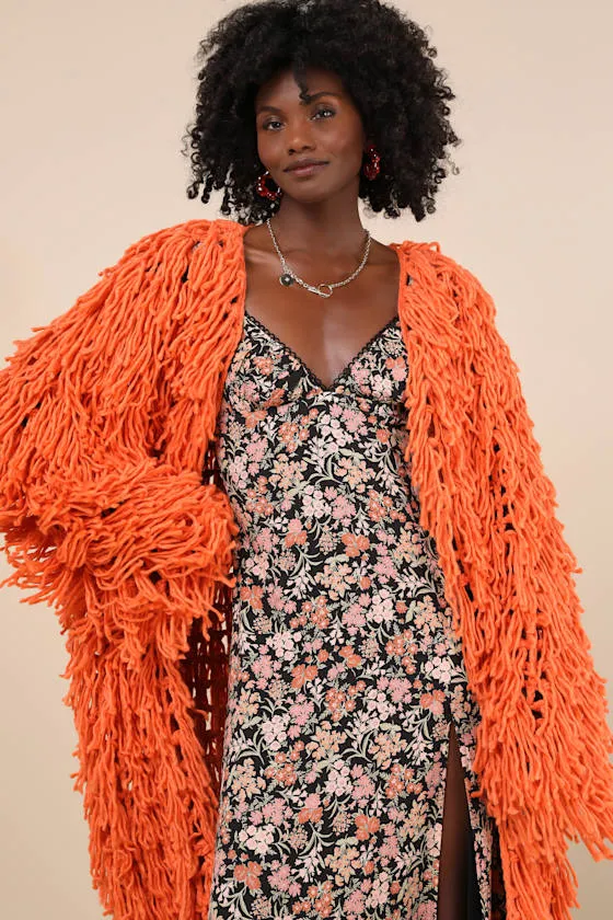 Exuberant Coziness Orange Yarn Fringe Longline Cardigan sold by Lulus product image thumbnail 2