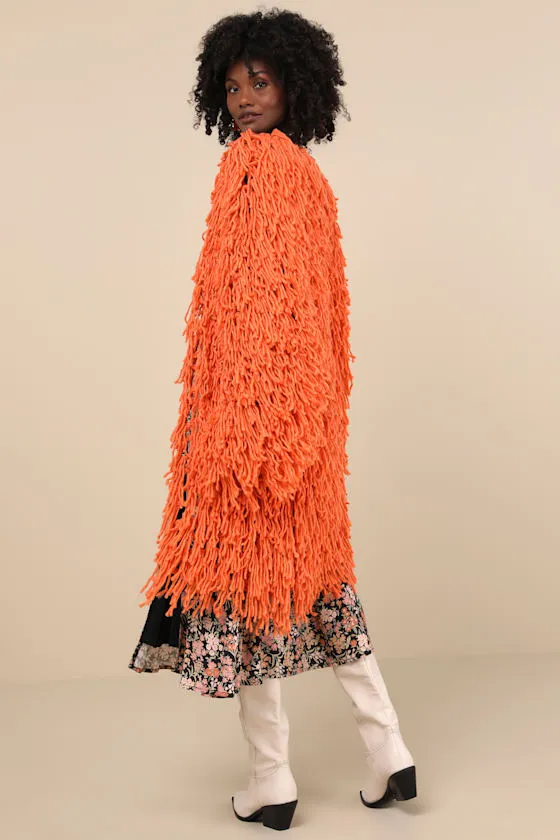 Exuberant Coziness Orange Yarn Fringe Longline Cardigan sold by Lulus product image thumbnail 3