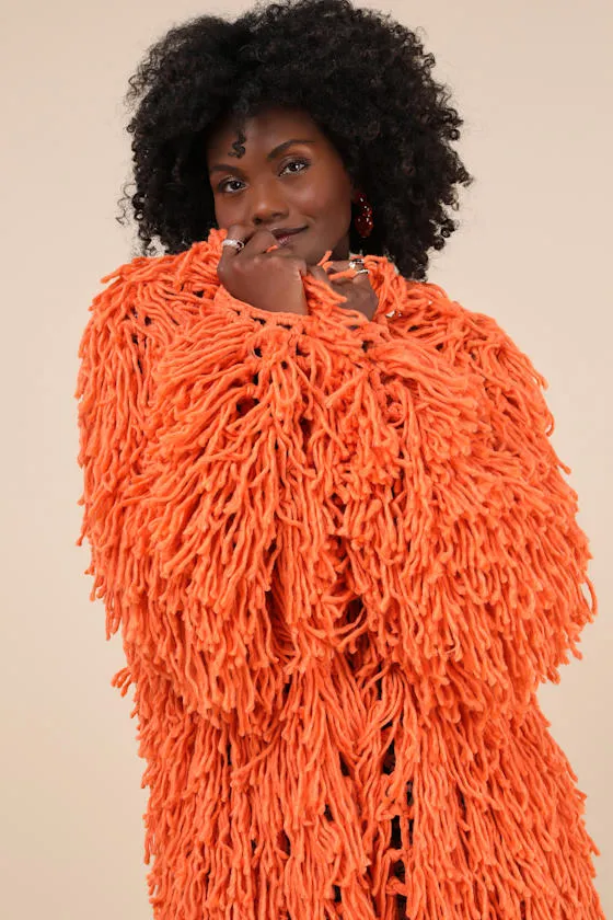 Exuberant Coziness Orange Yarn Fringe Longline Cardigan sold by Lulus product image thumbnail 4