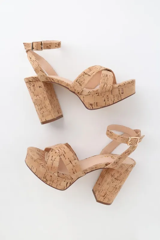 Selah Cork Ankle Strap Heels sold by Lulus