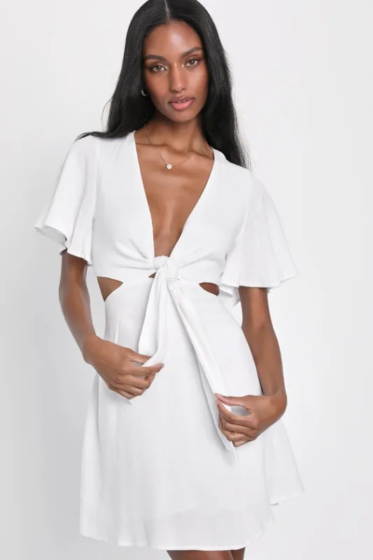 Perfect Day for Love White Cutout Tie-Front Mini Dress sold by Lulus