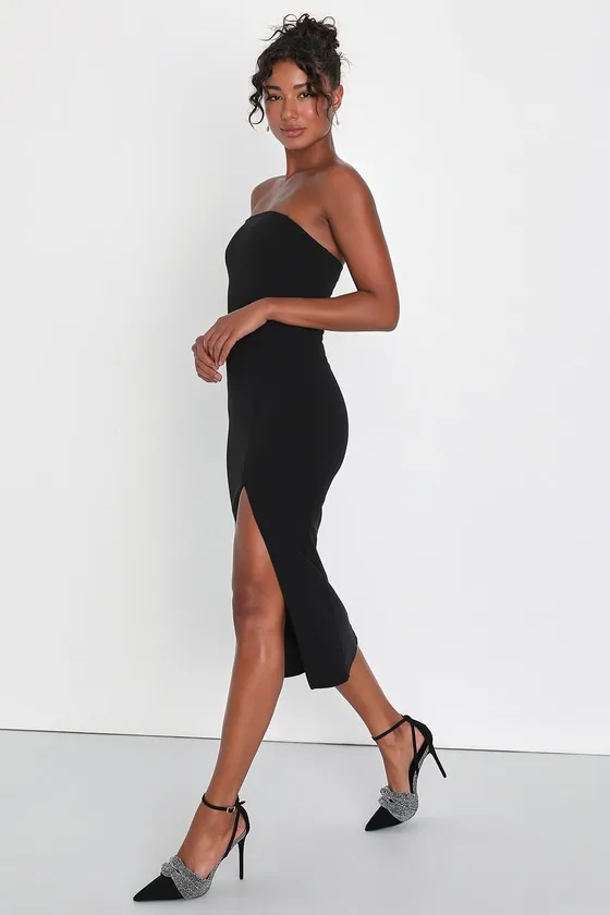 Modern Stunner Black One-Shoulder Bodycon Midi Dress sold by Lulus product image thumbnail 3