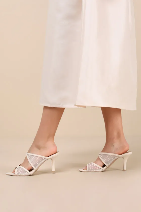 Mandel Ivory Mesh Pearl High Heel Slide Sandals sold by Lulus
