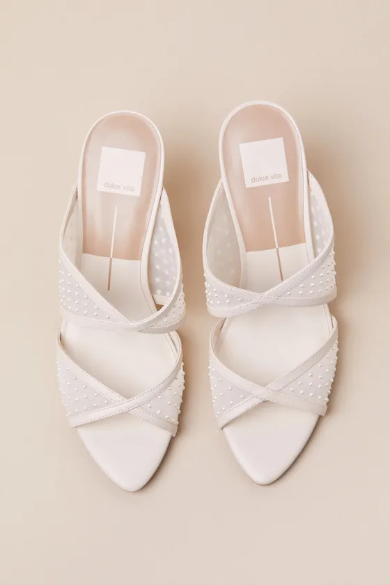 Mandel Ivory Mesh Pearl High Heel Slide Sandals sold by Lulus product image thumbnail 3