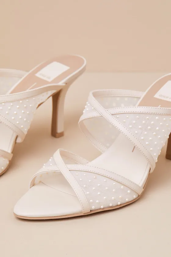 Mandel Ivory Mesh Pearl High Heel Slide Sandals sold by Lulus product image thumbnail 4