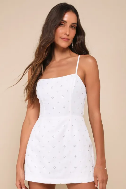 Majorly Perfect Ivory Sequin Sleeveless Skort Romper sold by Lulus