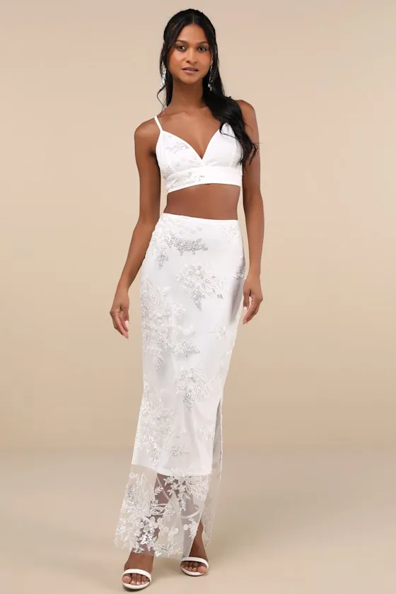 Luminescent Aura White Embroidered Mesh Two-Piece Maxi Dress sold by Lulus