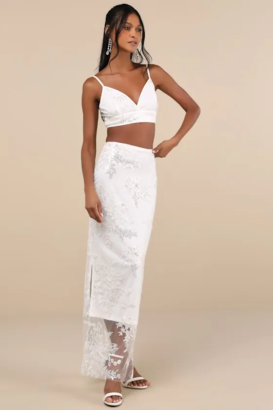 Luminescent Aura White Embroidered Mesh Two-Piece Maxi Dress sold by Lulus product image thumbnail 3