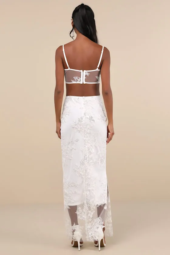 Luminescent Aura White Embroidered Mesh Two-Piece Maxi Dress sold by Lulus product image thumbnail 4