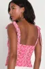 Flirtatious Sweetness Pink Floral Ruched Mesh Tie-Strap Top sold by Lulus