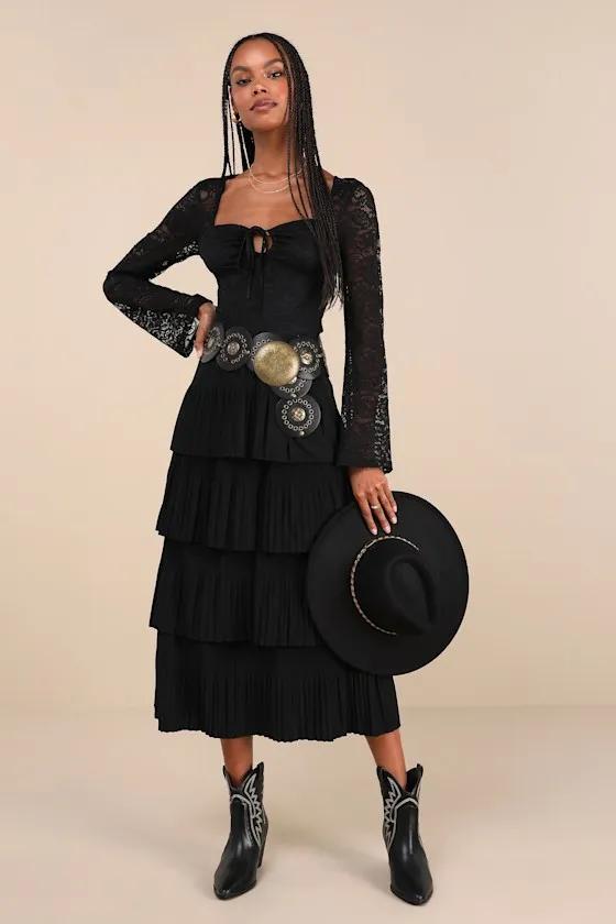 Posh Option Black Lace Keyhole Long Sleeve Top sold by Lulus product image thumbnail 2