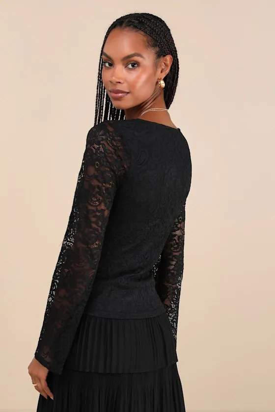 Posh Option Black Lace Keyhole Long Sleeve Top sold by Lulus product image thumbnail 3