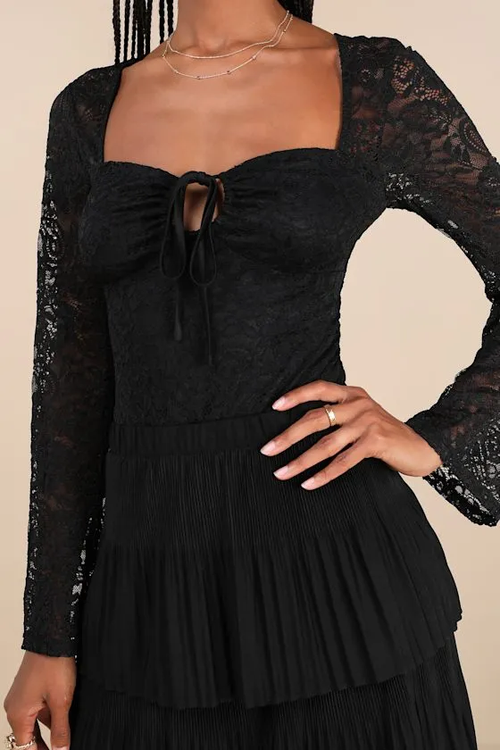 Posh Option Black Lace Keyhole Long Sleeve Top sold by Lulus product image thumbnail 4