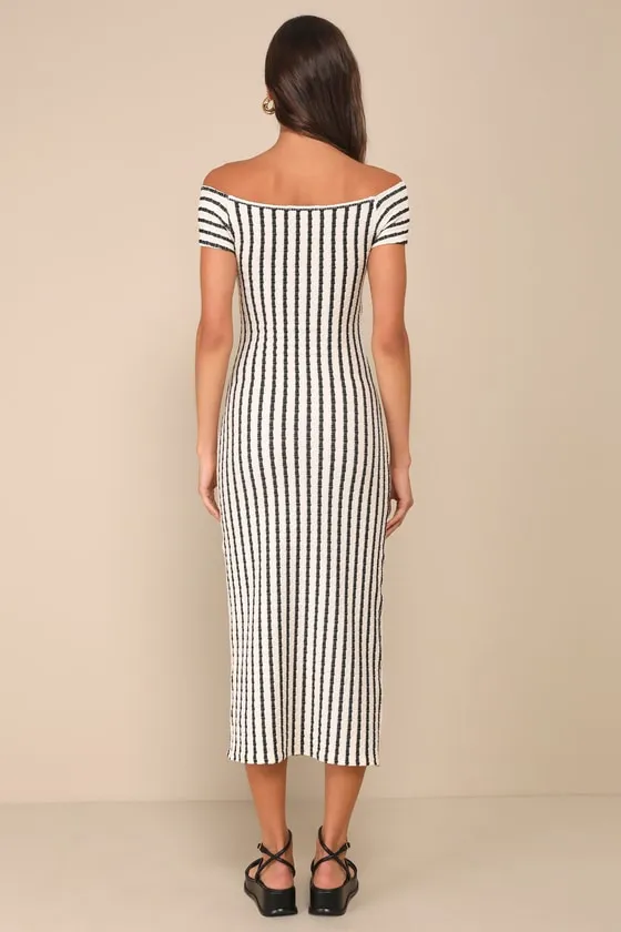 Iconic Always Black and White Striped Textured Midi Dress sold by Lulus product image thumbnail 2