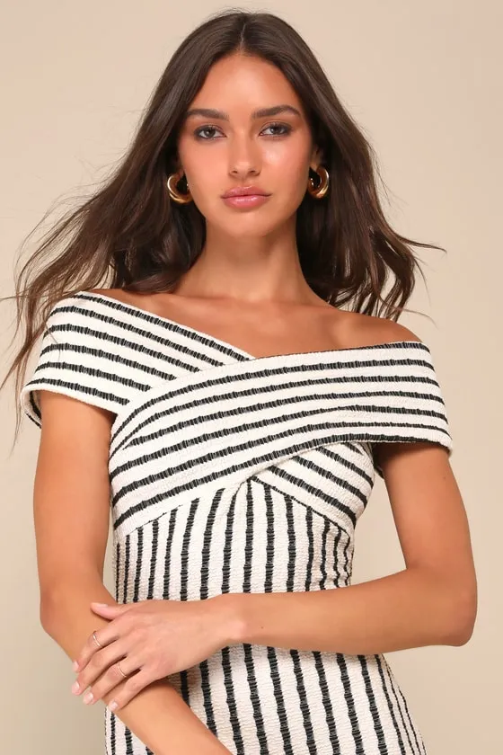 Iconic Always Black and White Striped Textured Midi Dress sold by Lulus product image thumbnail 3