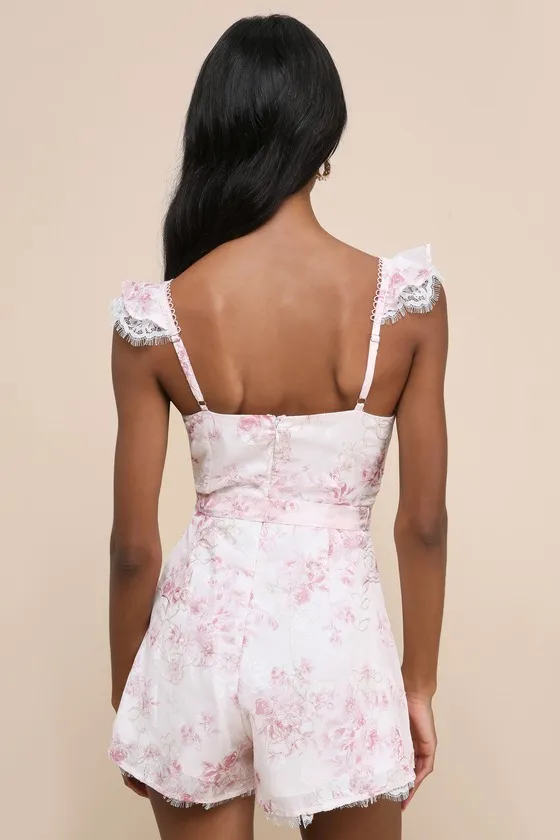 Adorable Whimsy Ivory and Blush Floral Lace Bustier Romper sold by Lulus product image thumbnail 3