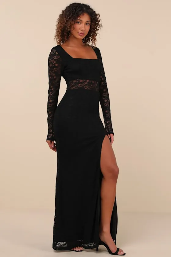 Sensationally Poised Black Lace Long Sleeve Maxi Dress sold by Lulus