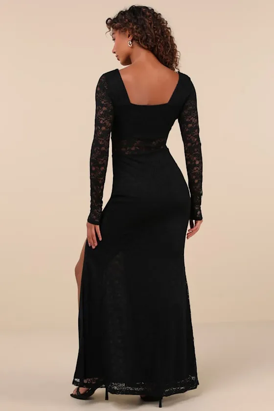 Sensationally Poised Black Lace Long Sleeve Maxi Dress sold by Lulus product image thumbnail 2