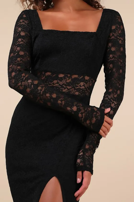 Sensationally Poised Black Lace Long Sleeve Maxi Dress sold by Lulus product image thumbnail 3